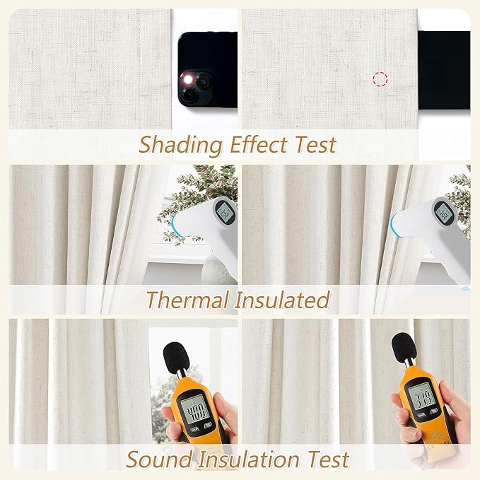 Guken Extra Wide 100% Blackout Linen Curtains for Bedroom 102 Inch Long Natural Cream Black Out Curtain Back Tab Room Darkening Window Drapes for Living Room 1 Panel Beige Ivory 100x102