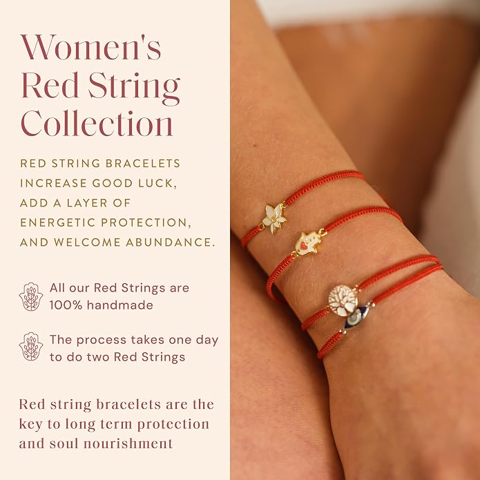 KARMA AND LUCK Adjustable Red String Bracelet, 18K Charm for Women, Handmade in Bali for Luck & Success