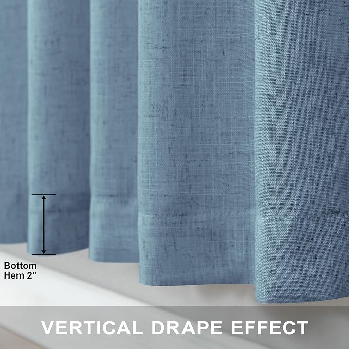 Sliding Door Curtains for Patio Door Total Extra Width 120 x 108 Inch Long Each 60 Inch Wide Light Diffusing Sheer Linen Blue Curtain Drapes 2 Panel for Bedroom Living Room Back Tab Pocket 5x9 FT