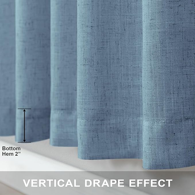 Blue Curtains 108 Inches Long For Living Room Dining 2 Panels Set Back Tab Pocket Farmhouse Linen Semi Sheer Blue Light Filtering Curtains for Bedroom Patio High Ceiling Balcony 9 FT Tall Stone Blue