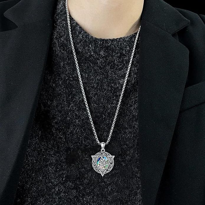 Viking Necklace for Men S925 Sterling Silver Odin/Troll Cross/Compass/Raven/Valknut/Axe Rune Amulet Necklace Norse Jewelry for Christmas Birthday