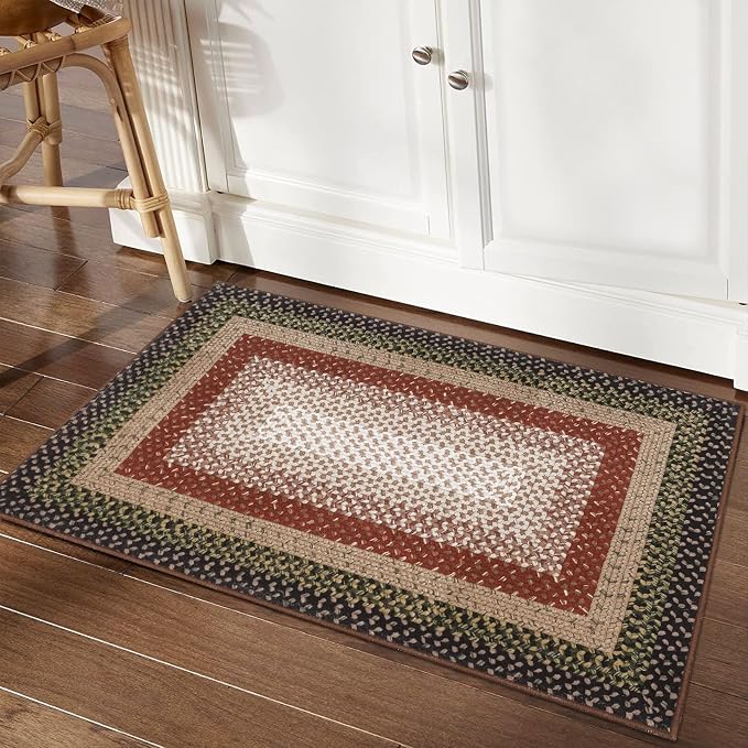 RUGSREAL Entry Rug 2x3 Small Rug Machine Washable Bedroom Area Rug Non Slip Bathroom Mat Stain Resistant Farmhouse Carpet Modern Rustic Throw Carpet for Living Room Dining Room, Crimson/Earthy