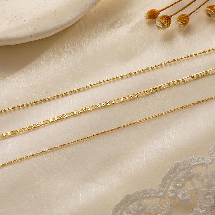 Tewiky Layered Necklaces for Women Non Tarnish- Chunky 14k Gold Plated Herringbone/Snake/Rope/Box/Cuban Link Chain for Women Waterproof Layering Stack Choker Necklace Trendy Dainty Tarnish Free Jewelry Set