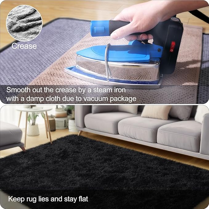 qulint Black Rug for Bedroom, 2x3 Small Area Rug for Living Room Boys Room | Soft Shag Fuzzy Rug for Boys Room, Plush Shaggy Alfombras for Kids Boys and Girls Dorm Kid Room Classroom Home Decor