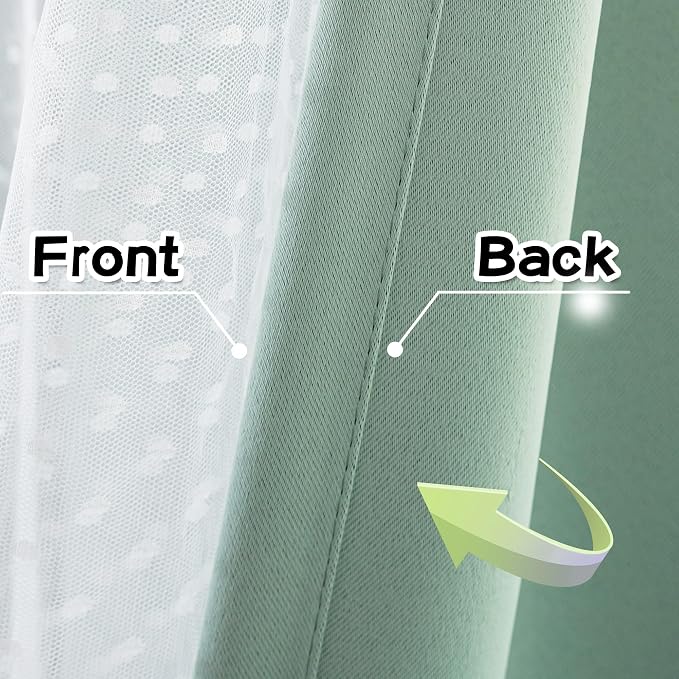 MYSKY HOME Curtains for Girls Bedroom & Nursery Kids Green Cute Curtains Double Layer with Polka Dots Sheer, Grommet Tops, 52x95 Inch Each Panel, 2 Panels