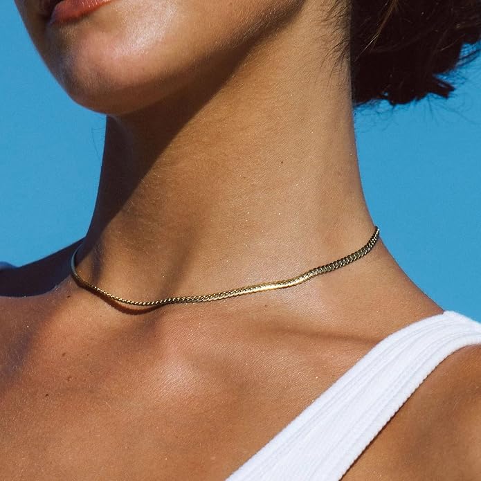 Natural Freshwater Baroque Pearl Necklace 14K Gold Plated Dainty Choker Necklace for Women Girls Snake Chain/Cuban Link/Paperclip/Ball Beaded Chain/Tennis Chain Fashion Jewelry for Gift