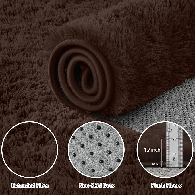 5x8 Area Rug for Living Room:Ultra Soft Fluffy Shag Brown Rugs,Large Fuzzy Plush Indoor Non Slip Carpet Washable Rug for Bedroom Kids Nursery Office Dorm Modern Decor(Brown 5'x8')