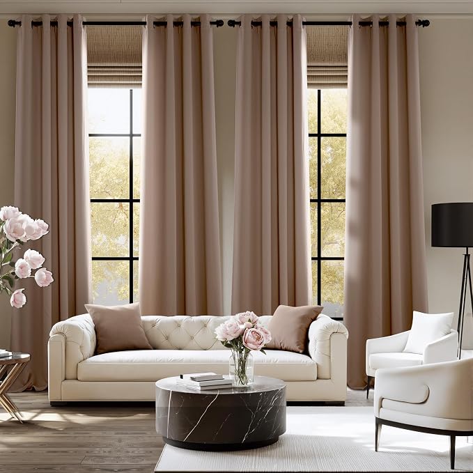 NICETOWN Room Darkening Draperies Curtains Panels, 2 Panels Cappuccino W52 x L63