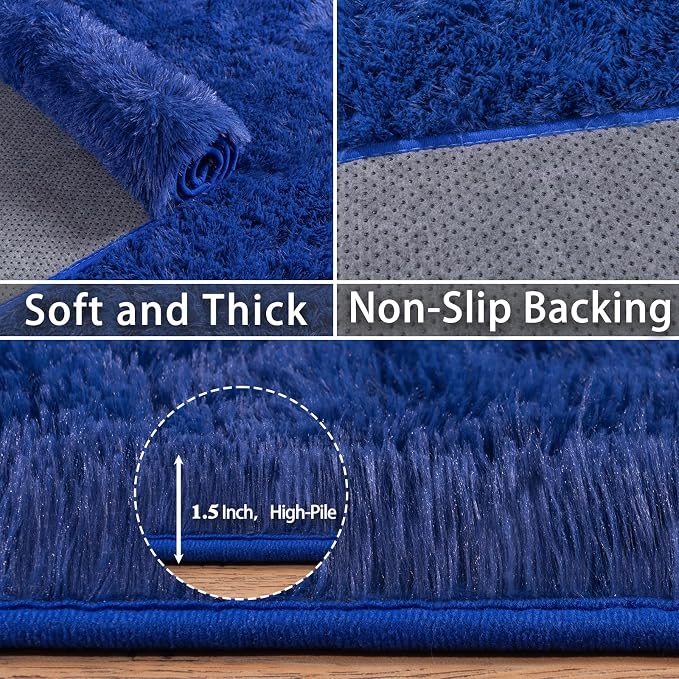 Dssimo Blue Fluffy Rugs for Living Room Bedroom, 9x12 Shaggy Area Rug | Large Plush Furry Upgrade Non-Slip Blue Area Rug for Nursery Kids Room Dorm Room Home Decor, Indoor Floor Carpet