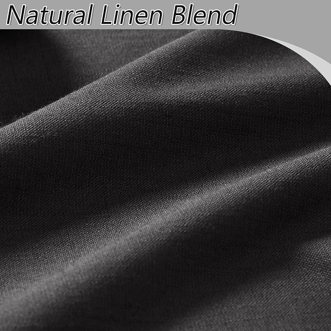 Guken Black 100% Blackout Linen Curtains 63 Inch Length 2 Panels Set for Living Room Bedroom Back Tab Thermal Insulated Black Out Drapes Room Darkening Farmhouse Window Curtains 52x63