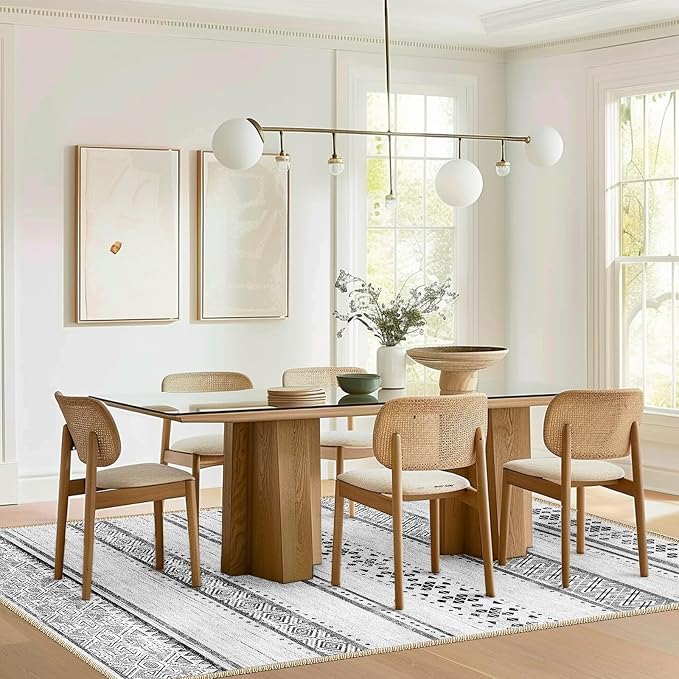 BESTSWEETIE 8x10 Area Rugs for Living Room Washable Moroccan Farmhouse Neutral Geometric Low Pile Non-Slip Soft Print Pattern Rug for Bedroom Kitchen Dining Room Entryway Grey/Black/Navy