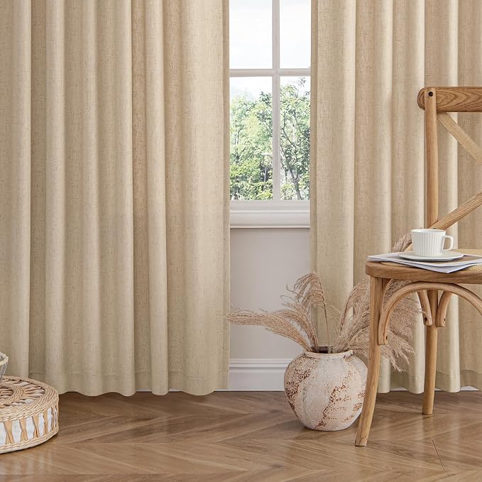 MIULEE Non-See-Through Privacy Linen Curtains 52Wx108L Inch Light Brown | 2 Panels, Light Filtering, Semi Sheer Window Curtains, Farmhouse Textured, Back Tab Drapes for Bedroom Living Room