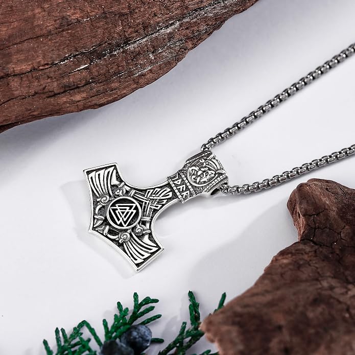 Thor Hammer Necklace 925 Sterling Silver Norse Viking Thor Hammer Pendant Mjolnir Necklace for Men Amulet Jewelry Gifts for Men