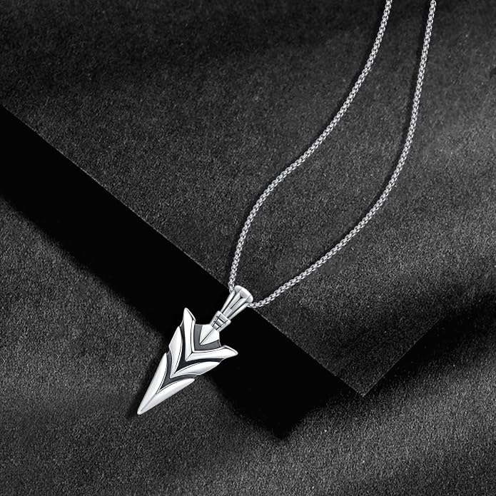 Viking Necklace for Men 925 Sterling Silver Raven Skull/Wolf/Spear Point Arrowhead/Africa Map Necklace Bird Norse Animal Ancient Protection Amulet Talisman Goth Jewelry for Men Women