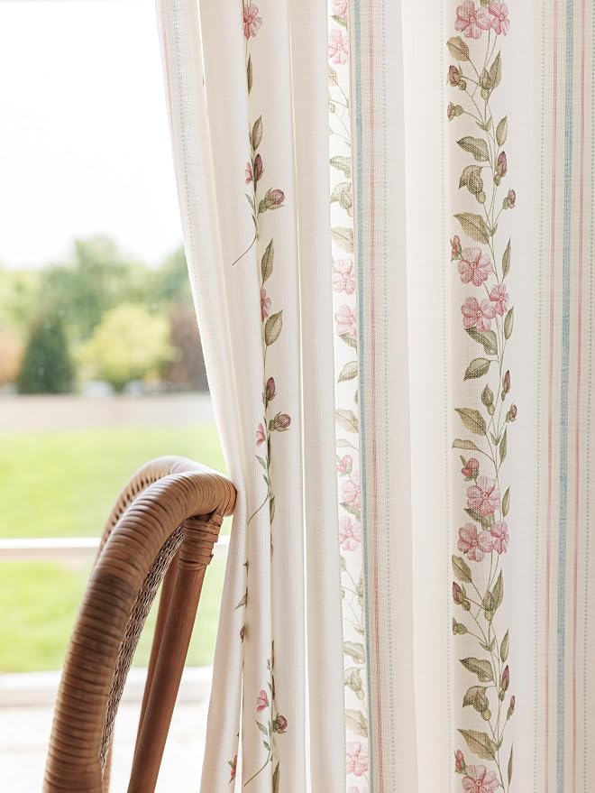 DrapePalette - Linen Blend Pinch Pleated Curtains 90 Inches Long for Living Room, Bedroom, Dining Room, Light Filtering Curtains 2 Panels Set, Modern Floral Printed Design, Pink Pearl, 30" W x 90" L
