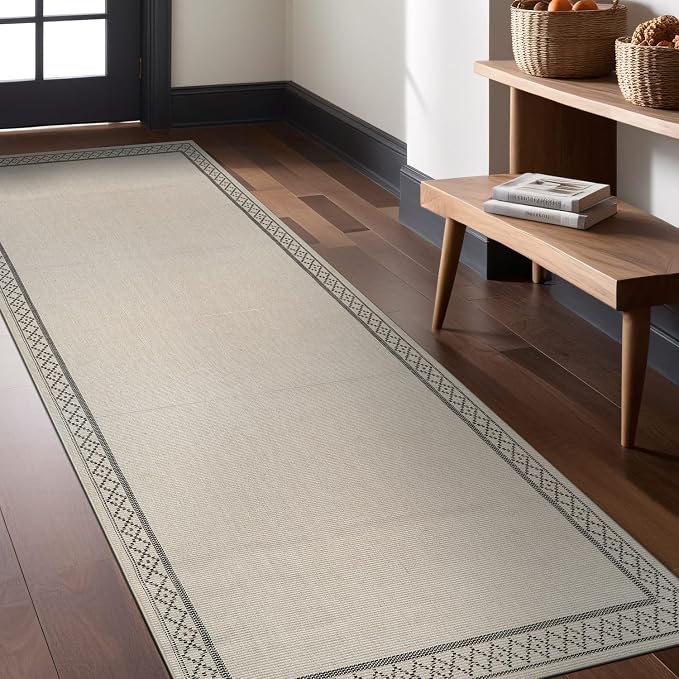 Luul Home Easy Jute Rugs 2x7 Frame Bone Color Living Room Indoor Outdoor Runner Rug for Patio and Kitchen Rug High Traffic Washable Easy to Clean Solid Boho Woven Design Carpet (2 x 7)