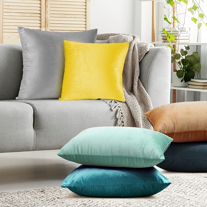 Nestl Throw Pillow Covers, Cozy Velvet Decorative Pillow Cases 24 x 24 Inches, Soft Solid Couch Pillow Covers for Sofa, Bed and Car, Set of 2 - Aqua Light Blue