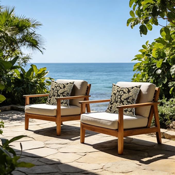 LVTXIII Set of 2 Patio Throw Pillows Waterproof 16"x16" Fade Resistant Outdoor Throw Pillows with Inserts, Fluffy Decorative Garden Toss Pillow Cushions for Home Patio Coach Sofa Use, Jacobean Black