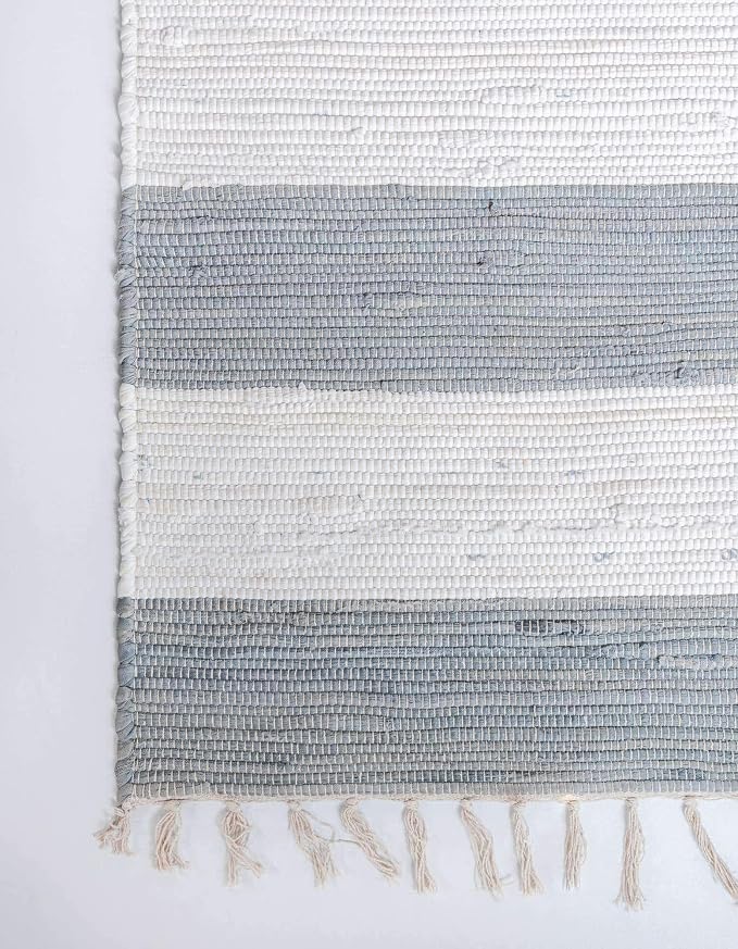 Unique Loom Chindi Rag Collection Area Rug - Striped (2' 2" x 12' 2" Runner, Gray/ Ivory)