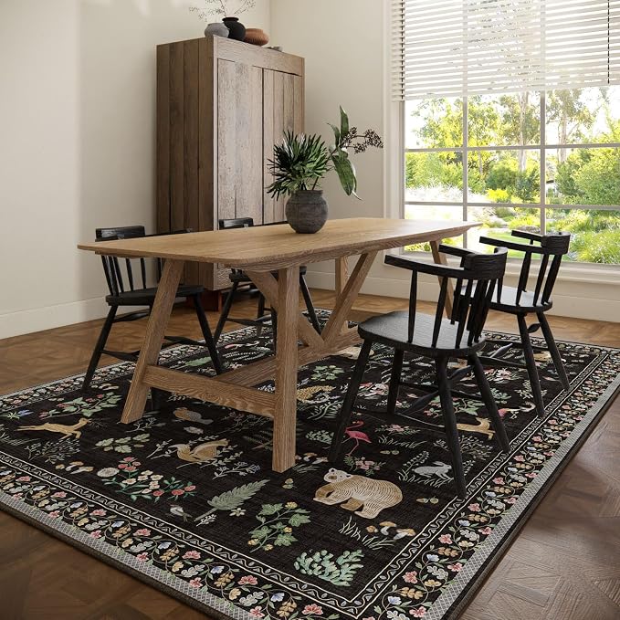 6x9 Area Rugs for Living Room: Washable Rug Vintage Rugs Stain Resistant Non Slip Low Pile Soft Lightweight Carpet for Bedroom Kitchen Dining Room Farmhouse Nursery Kids Room Home Office