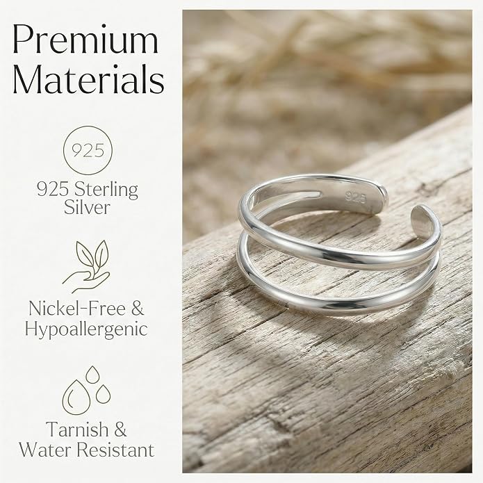 Sterling Silver Toe Ring, Handmade Adjustable Open Band, Minimalist Dainty Summer Beach Foot Jewelry for Women, Can Be Worn as Knuckle or Pinky Ring