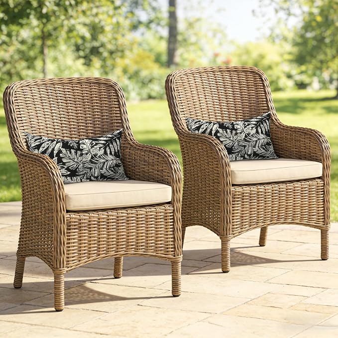 Outdoor Lumbar Pillows 12x20 Inch, Water Repellent Cushion Pillows, Outdoor Pillows with Inserts for Home Garden Pack of 2, Tropical Leaf Black