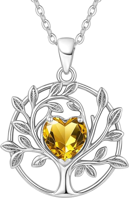 ADITA GOLD Tree of Life Necklace for Women, 925 Sterling Silver Birthstone Pendant, Simulated Gemstone, Jewelry