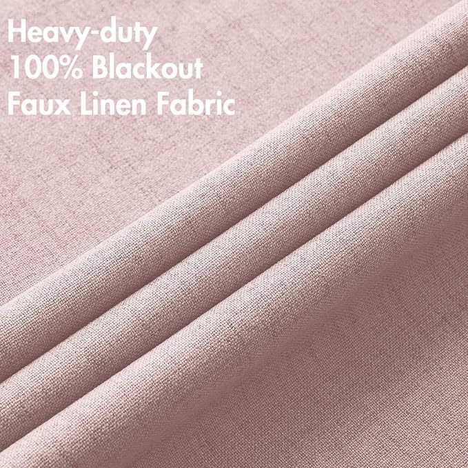 MIULEE Linen Texture Curtains for Bedroom Solid 100% Blackout Thermal Insulated Pink Curtains Grommet Room Darkening Drapes for Living Room 52x45 Inch (2 Panels)