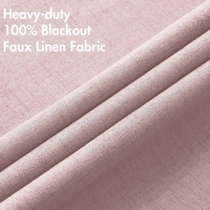 MIULEE Linen Texture 90 Inches Curtains for Bedroom 100% Blackout Thermal Insulated Pink Curtains Grommet Room Darkening Curtains/Draperies for Living Room 52x90 Inch (2 Panels)