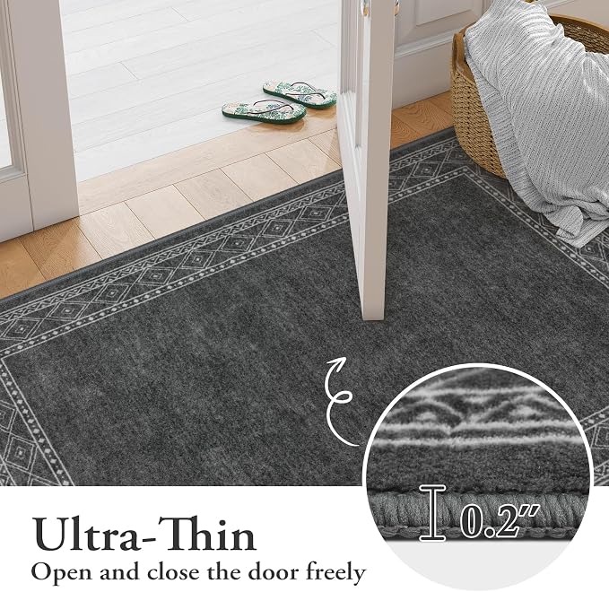 Lahome Modern Bordered Washable Runners for Hallways, Ultra-Thin 2.5x8 Kitchen Rugs Non Slip Washable Hallway Runner, No Shedding Soft Carpet for Bedroom Entryway Laundry(2.5'x 8',Gray)