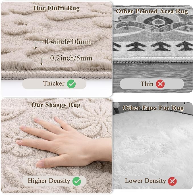 Vaukki 9x12 Area Rug for Living Room, Soft Fluffy Washable Modern Floral Indoor Floor Mat, Non Slip Shaggy Boho Accent Throw Carpet for Bedroom, Living Room, Nursery and Dining Room, Beige