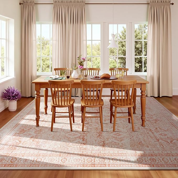 Lofus 9x12 Area Rug for Living Room,Pink Washable Area Rugs with Non-Slip Backing,Soft Boho Carpets for Bedroom Dining Room Home Office Indoor Nursery