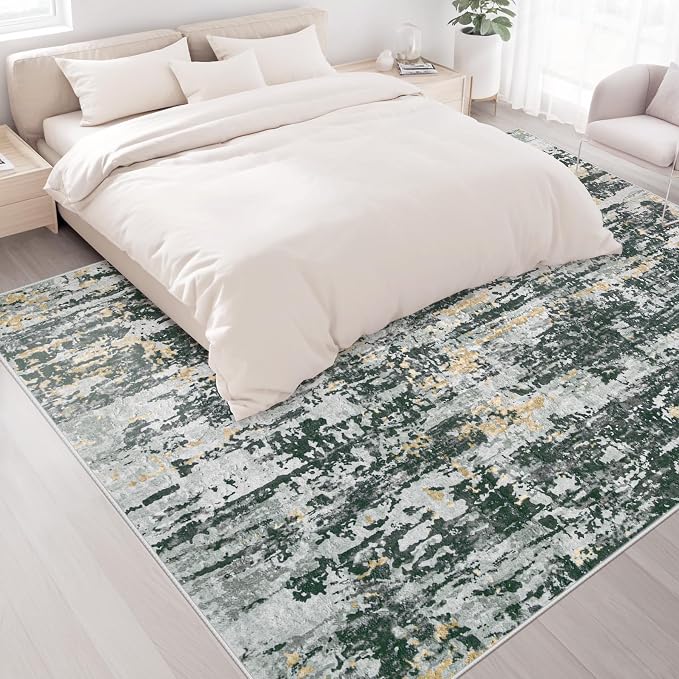 Area Rugs 8x10 Living Room: Washable Rug Modern Abstract Large Rugs Soft Non Slip Neutral Rug Stain Resistant Indoor Carpet for Bedroom Kitchen Dining Room Home Office Rugs(Black Grey Gold,8'x10')