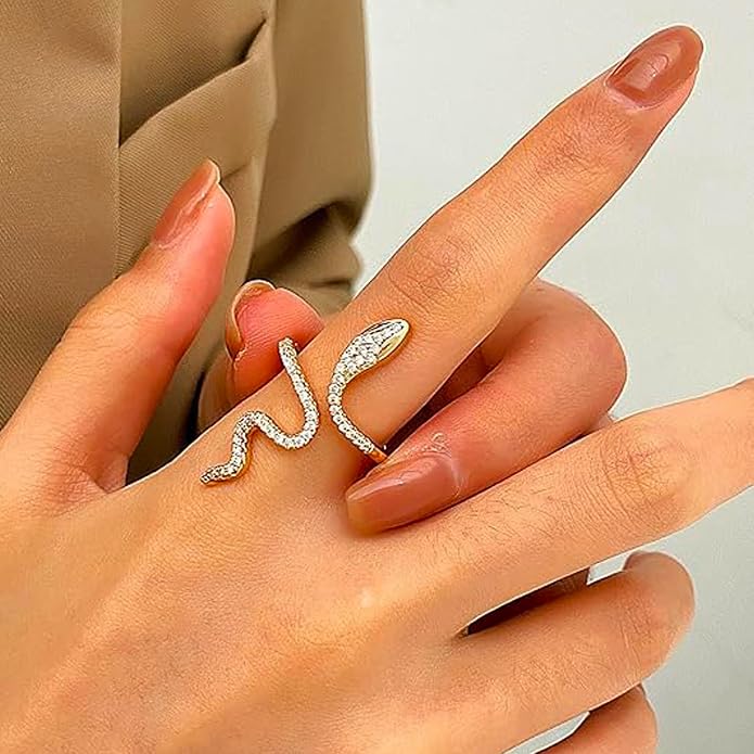 18K Gold Plated Rings for Women and Teen Girls Non Tarnish Cubic Zirconia Fidget Ring Butterfly/Snake/Mesh/Cross/Crown Knuckle Ring Open Adjustable Statement Stacking Chunky Rings
