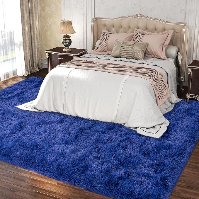 Dssimo Blue Fluffy Rugs for Living Room Bedroom, 6x9 Shaggy Area Rug | Large Plush Furry Upgrade Non-Slip Blue Area Rug for Living Room Nursery Kids Room Dorm Room Home Decor, Indoor Floor Carpet
