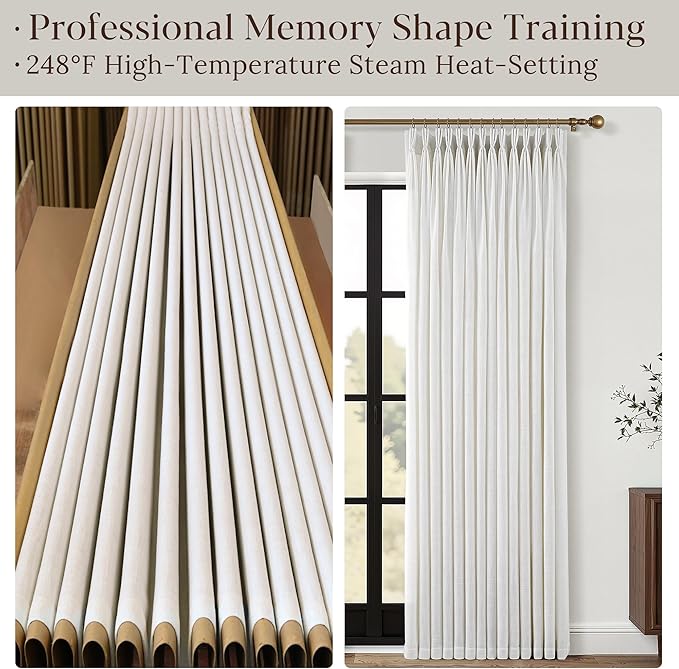 118 Inch Pinch Pleated Linen Curtains for Living Room 2 Panels Semi Sheer Light Filtering Cream Ivory Beige Pinch Pleat Window Drapes 118 Inches Thick Flax Pleated Curtains Privacy for Track System