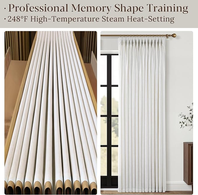 Semi Sheer Linen Curtains 72 Inches Long Neutral Country Cream Birch Flax Pleat Drapes Linen Light Filtering Pinch Pleat Curtains for Door Cabin Closet 72 Inch 2 Panels Set Boho Farmhouse Decor