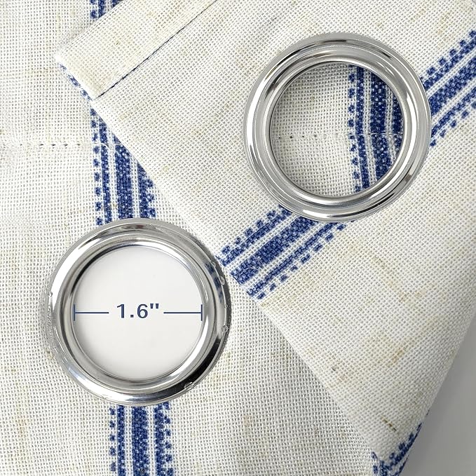 DriftAway Farmhouse Stripe Blackout Curtains, Grommet, W52xL45, Navy Blue | Blackout, Linen Texture, Stripe Pattern, Rod Pocket & Back Tab, Two Layers, Bedroom Living Room Use, Sound Reducing Design