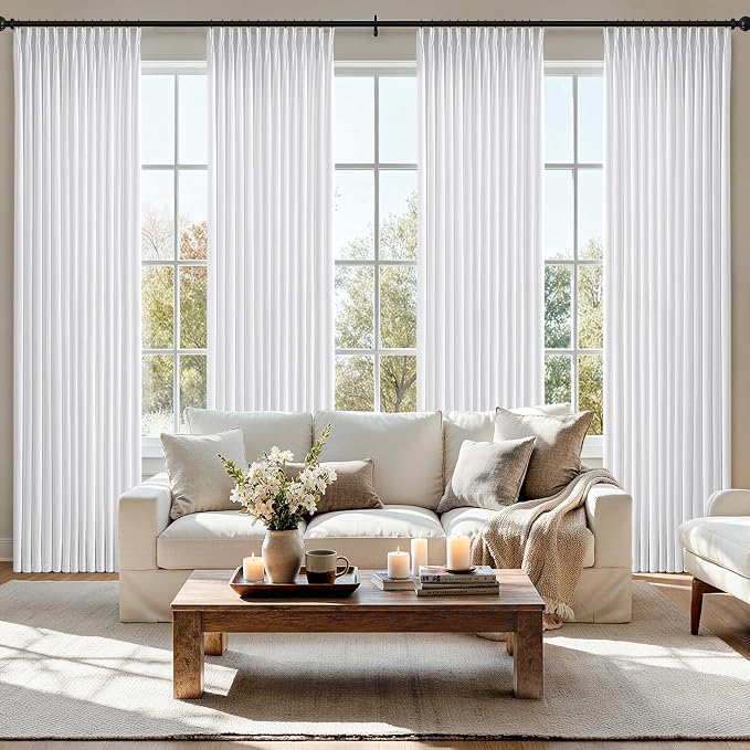 MIULEE Pinch Pleated Thick Linen Curtains 40x90 Inches White 4 Panels Set | Back Tab, Memory Trained, Pinch Pleat, Semi Sheer, Light Filtering Curtains, Window Drapes for Living Room Bedroom
