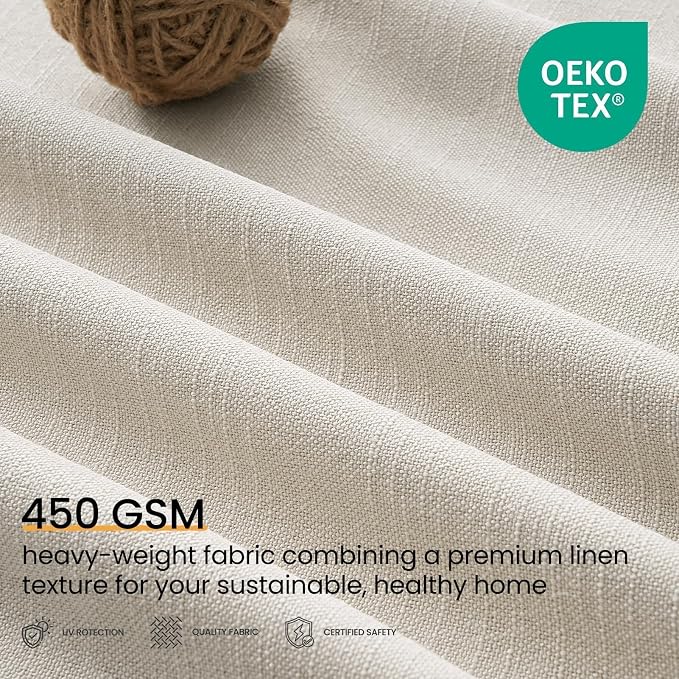 Topfinel Full Blackout Natural Linen Curtains for Bedroom 90 Inch Long 2 Panel Set, Cream Beige Thermal Drapes with Back Tab for Track System Ensuring Peaceful Sleep and Privacy, Cream beige 52"W*90"L