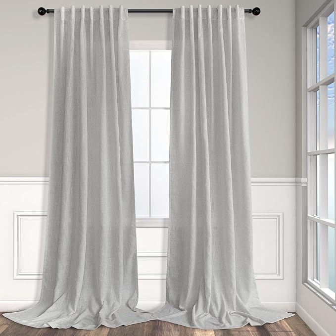 Grey Farmhouse Curtains 60 Inch Wide for Living Room Extra Large Light Gray Linen Drapes Semi Sheer Room Divider Curtain for Patio Sliding Glass Door 2 Panel Back Tab Pocket Width 60x96 Long 5x8 FT