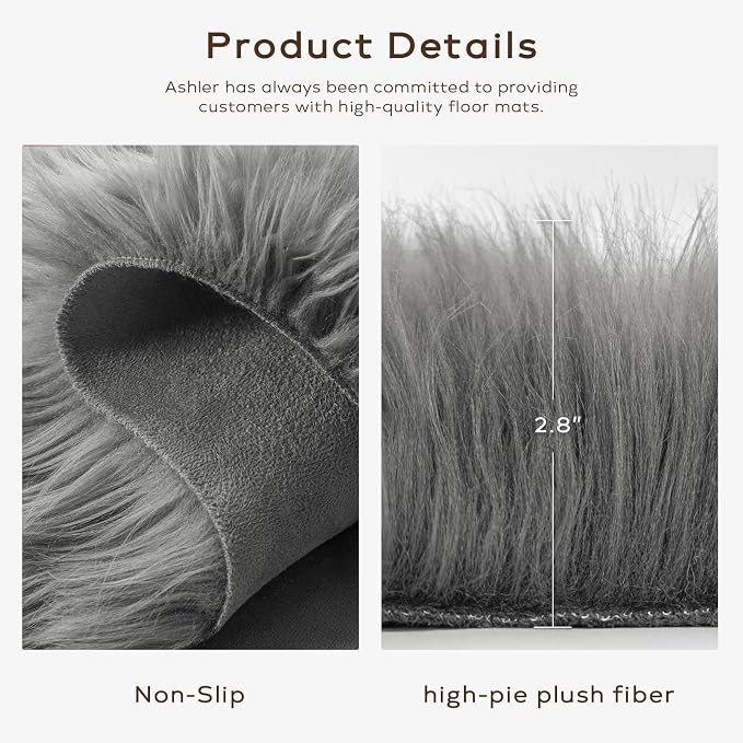 Ashler Faux Fur Rug, Fluffy Shaggy Area Rug, Ultra Soft 2 x 6 Feet Sheepskin Fur, Dark Grey Fuzzy Machine Washable Shag, Nursery Decor Throw for Bedroom, Kids Room, Living Room