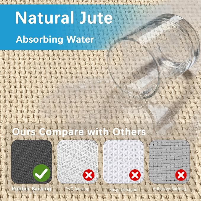 Carpet Runners for Hallway 6ft Washable, Braid Jute Kitchen Floor Runner Sink Mat Absorbent, Small Farmhouse Kitchen Carpet, Beige