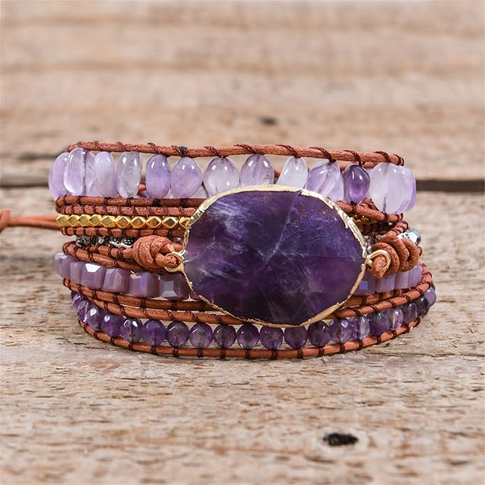 YGLINE Boho Handmade Wrap Leather Tube Crystal Stone Bracelet for Women