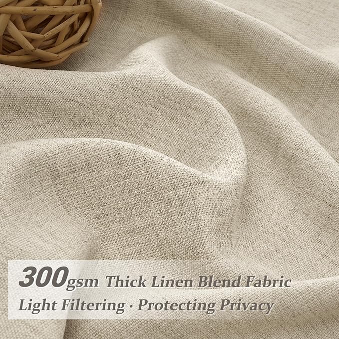 Pleated 132 Inch Extra Long Warm Beige Curtains for Living Room 2 Panels, Memory Trained Thick Linen Semi Sheer Large Windows Drapes Light Filtering 11 FT Length Modern Floor to Ceiling Viral Curtain