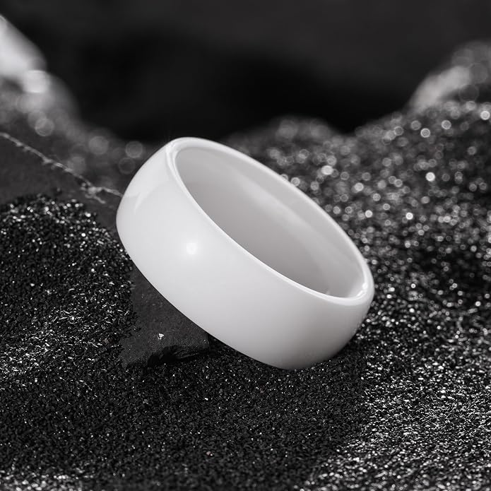 King Will Ceramic Wedding Band for Men Women-6-8mm Width Black & White with Multi Style Design Promise Rings Comfort Fit Size 7-14