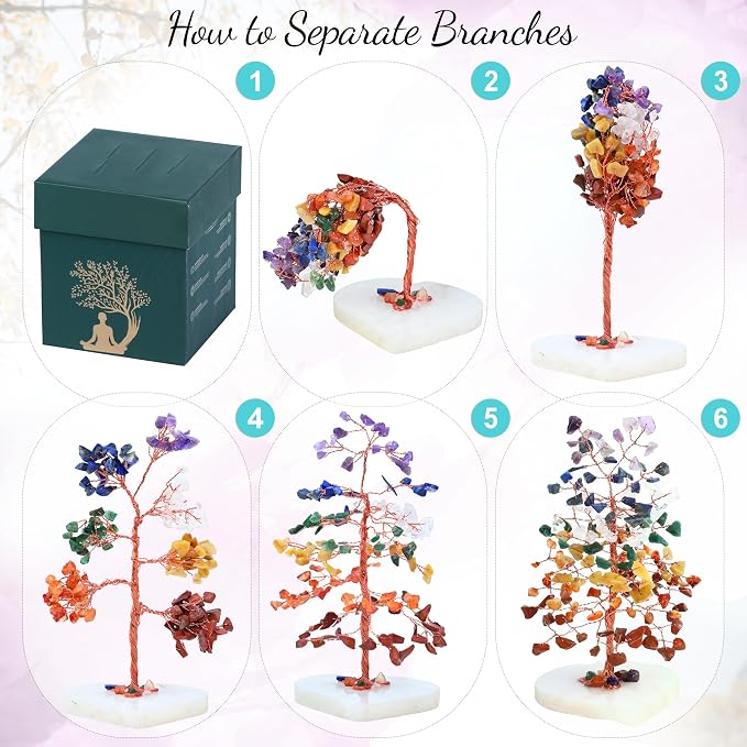 Crocon® Crystal Heart Base Tree of Life, Birthday Gifts for Women, 7 Chakra Healing Crystals Tree Brings Positive Energy, Good Luck, Feng Shui House & Office Desk Decor for Girlfriend & Wife Present