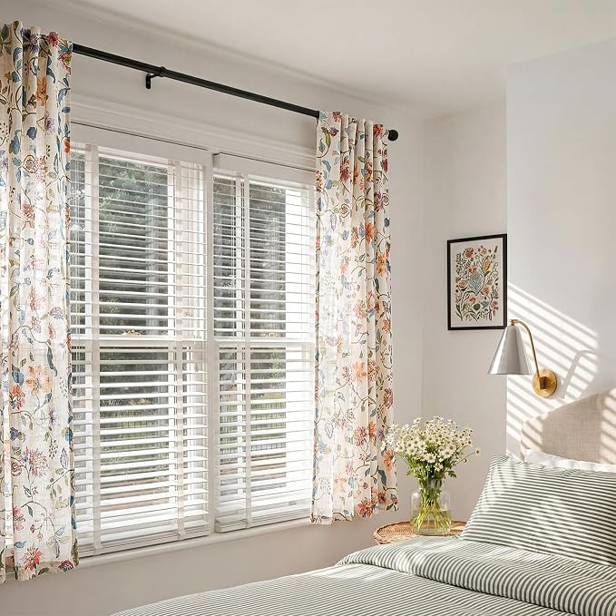 jinchan Beige Floral Linen Curtains 63 Inch Farmhouse Back Tab 2 Panels | Vintage, cottage core, light filtering, semi sheer, drapes, flower, bedroom, living room, decor, window treatment, rod pocket