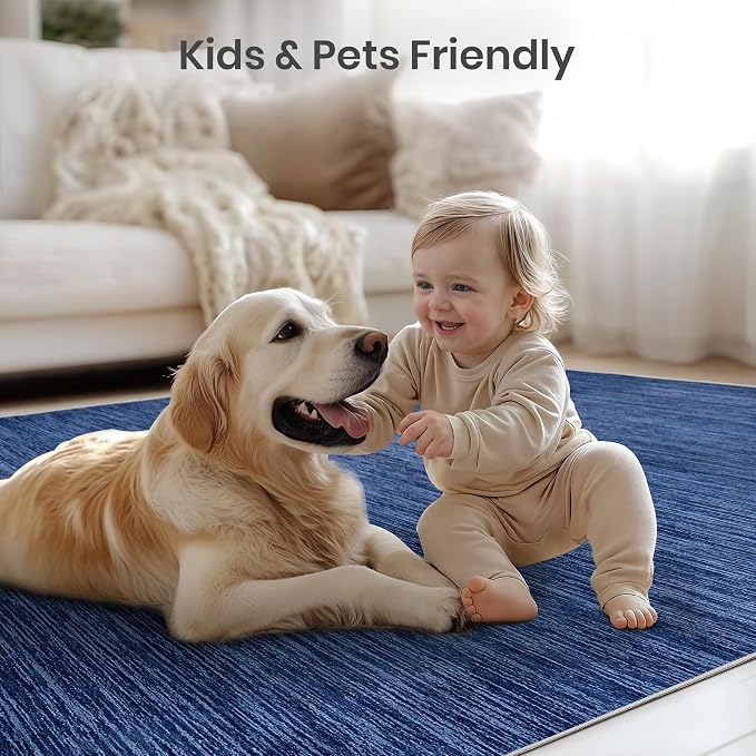 Valenrug Washable Rugs 7x9 - Non Slip 7x9 Area Rugs for Living Room, Stain Resistant Area Rugs for Bedroom, Foldable Machine Washable Area Rug(7'x9', Navy)