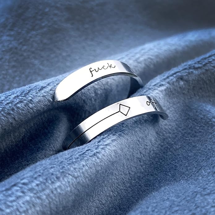 Vrycot Adjustable silvery Inspirational Stainless Steel Adjustable Bands Cool Stacking Opening Gift for Women Statement